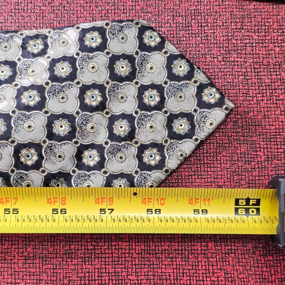 Brioni Silk Tie Black Grey Gold Geometric Floral Medallion Italy Designer Luxury
